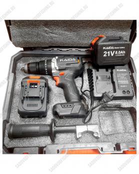 Дрель-шуруповерт бесщеточная литиевая Kaida 21V 8.0 Ач Серый