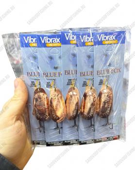 Блесна вращающаяся Dejia Vibrax Blue Fox 3гр-5гр Медный 5шт
