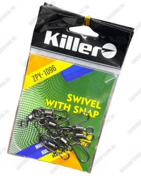 Карабин с вертлюгом 3 Sharks Killer Swivel With Snap ZPY-1096 №1-№14 10 упаковок